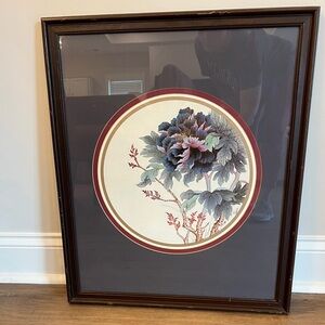Trans Designs Japanese Wall Artwork Floral Print Vintage Matted Framed Signed